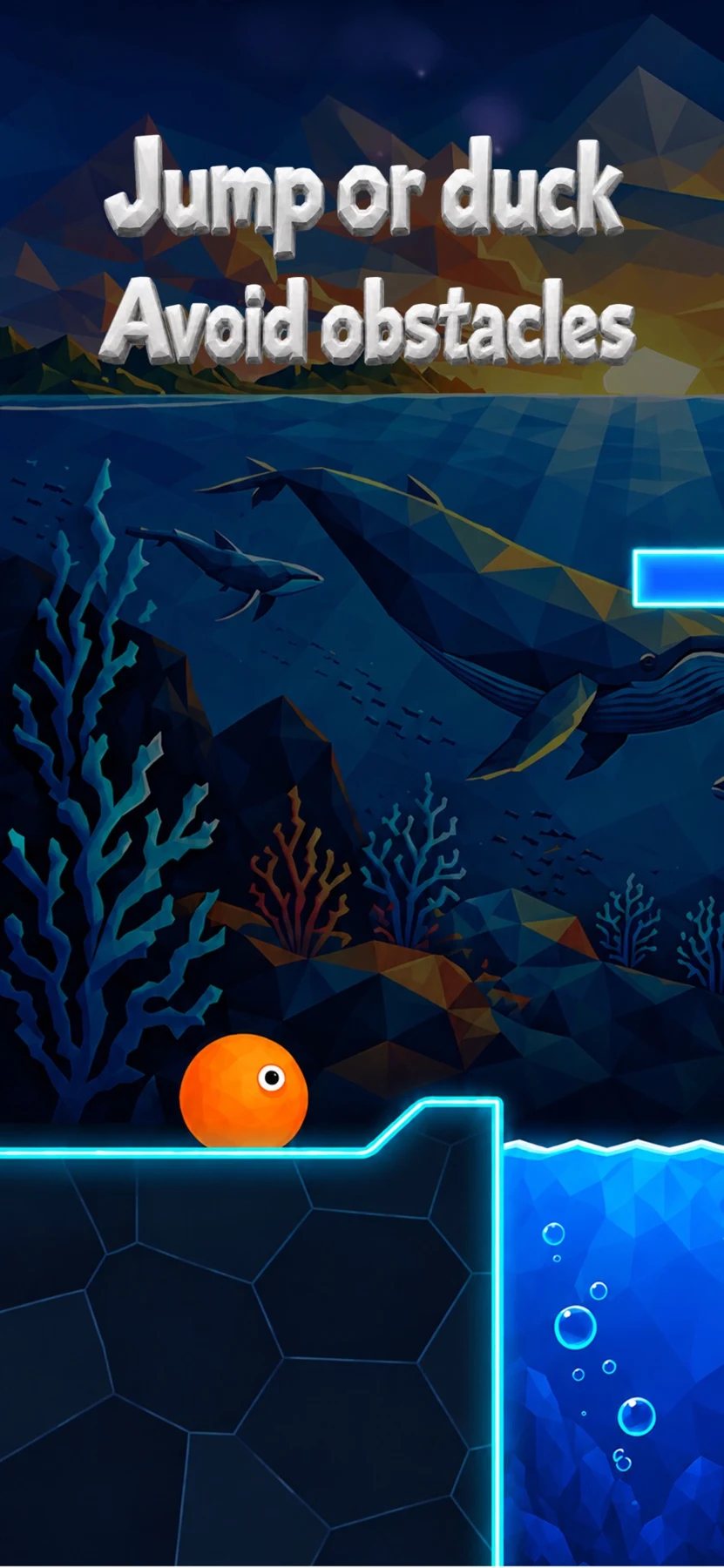 The orange hero jumping over a gap in the ocean world