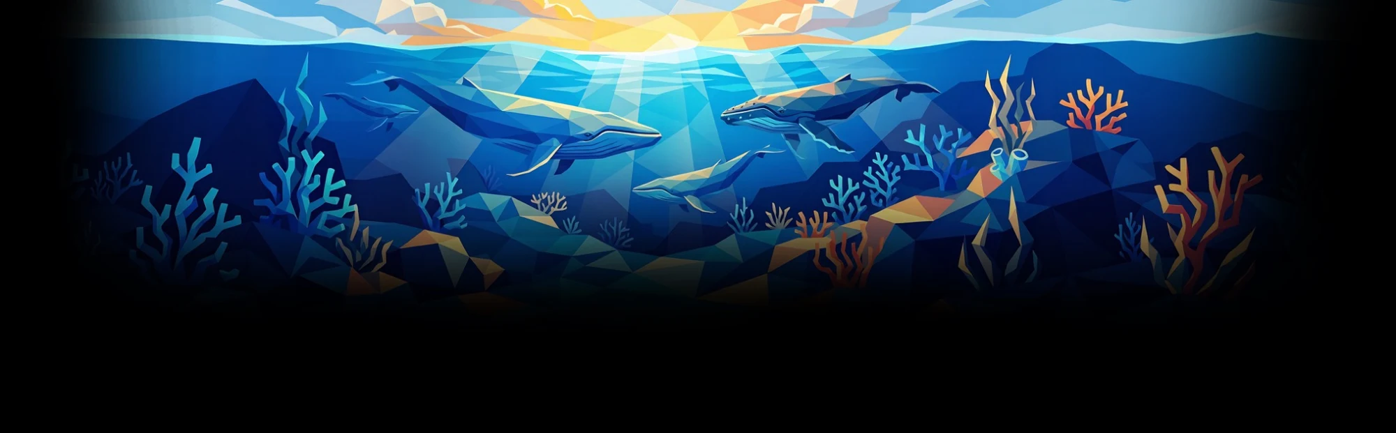 A luminous underwater world with coral reefs and a sunlit ocean